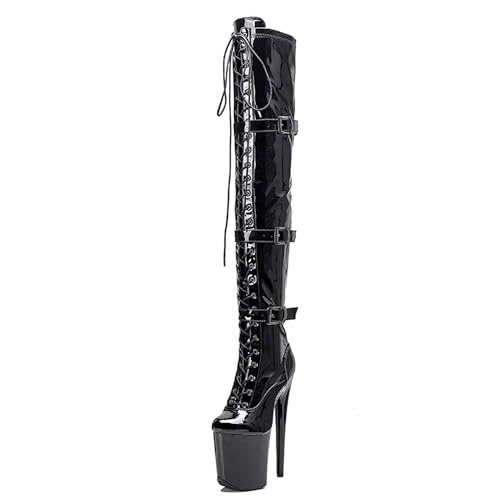WUXIN H&P Women 8 in Platform Thigh High Heel Boots Shoes Stiletto, Over The Knee Boots Plus Size, Exotic Pole Dance Boots Shoes Sexy - 5 - Black