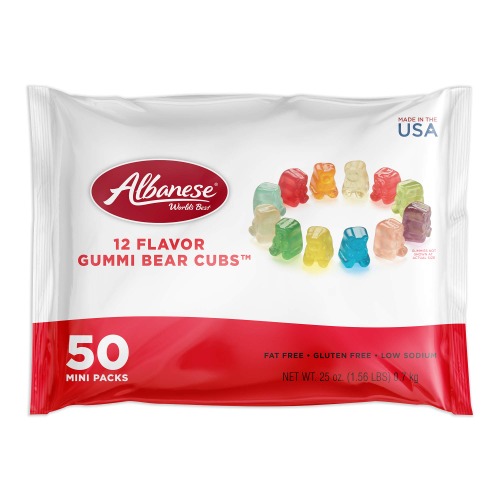 Albanese World's Best 12 Flavor Gummi Bear Cubs Mini Packs, 50 Count Mini Bags - 