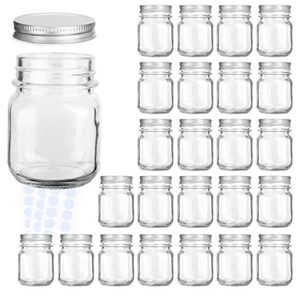 KAMOTA Glass Jars, 4 oz Mini Jars with Lids Perfect for Mason Canning Favor DIY Spice Jam Jars,24 PACK,30 Whiteboard Labels Included