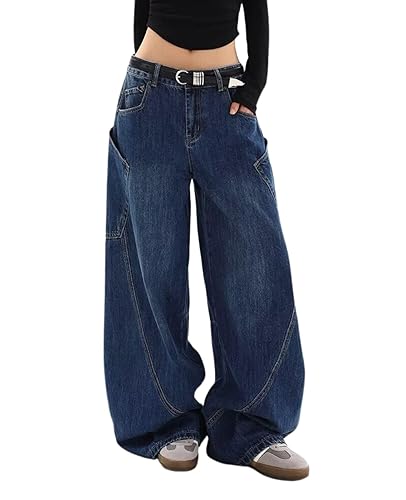 Lafaguw Baggy Jeans for Woman Men High Waisted Barrel Leg Jeans Y2K Casual Loose Denim Pants Grunge Clothes. - Blue1 - X-Large