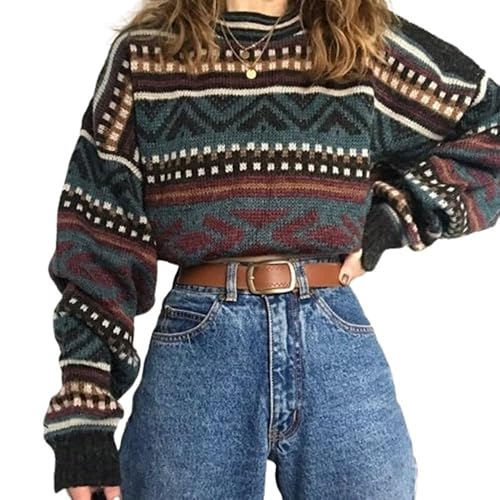 Ponitrack Grandpa Sweater Color Block Sweater Graphic Sweater Knit Sweater Vintage Sweater Fall Sweater - XX-Large - Black