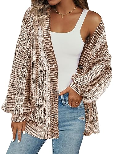 Pink Queen Women's 2024 Fall Winter Cardigan Sweater Long Sleeve Cable Knit Loose Outerwear Coat - X-Large - Coffee