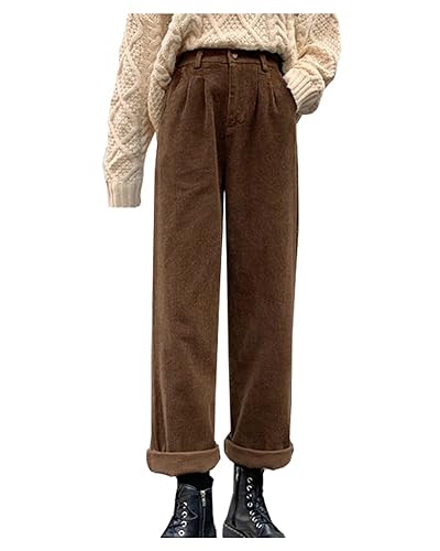 Women's Vintage High Waisted Straight Leg Corduroy Pants Trouser - X-Large - Coffee