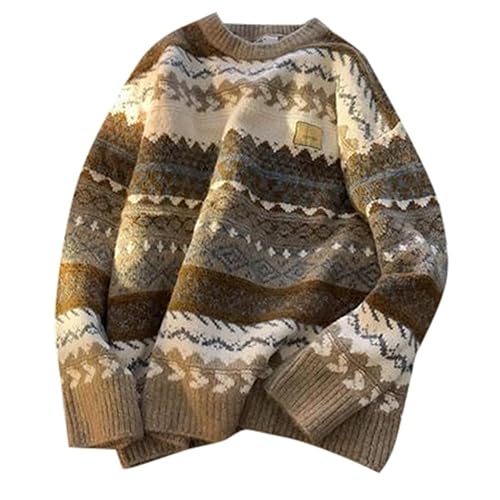 OCUH Grandpa Sweater Striped Sweater Women Ribbed Knit Jumper Top Knit Sweater Vintage Pullover Sweater - XX-Large - A
