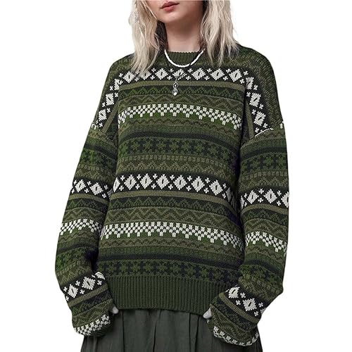 Fall Sweaters for Women 2024 Vintage Oversized Sweater Knit Pullover Tops Hippie Clothes Preppy Aesthetic 90s Grunge Jumper - Large - E Sage Green