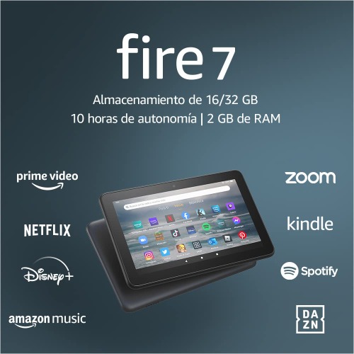 Tablet Fire 7 con pantalla de 7 pulgadas, 16 GB (modelo de 2022), color negro Con publicidad