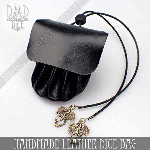 Italian Leather Dice Bag / Tray (Handmade) - Dragons / Black