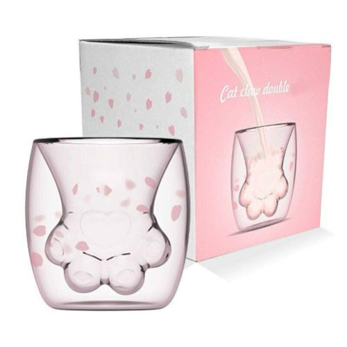 Cute Cat Mugs Cat Paw Cup Sparks Claw Glass Double Wall Cat Coffee Mugs Cat Foot Milk Glass Sakura Cup Gift for Coffee Tea