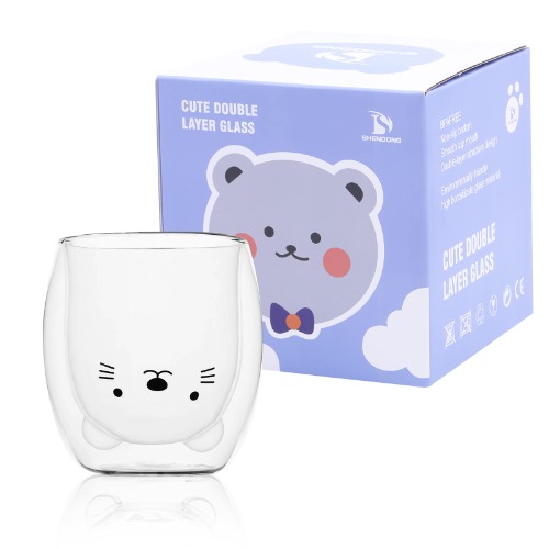 SHENDONG Cute Cat Mugs Cute Cups Cat Tea Coffee Cup Double Wall Insulated Glass 250ml/8.4oz Milk Cup Gift for Personal Birthday Valentine's Day and Office (Cute Mugs Cat)