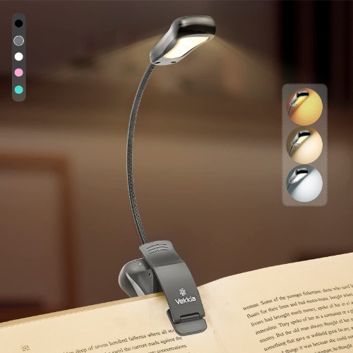 Vekkia Rechargeable-Book-Light-for-Reading-in-Bed, 7 LED 3 Color x 3 Brightness, Lightweight Reading-Light for Readers, Kids & Travel (Iron) - Iron