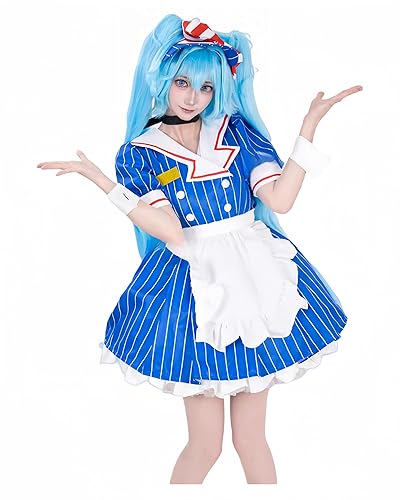 TWHROOQ Hatsune Vocaloid Cosplay Dress, Mesmerizer Blue Maid Hatsune Cosplay Costume for Halloween - Medium - Blue