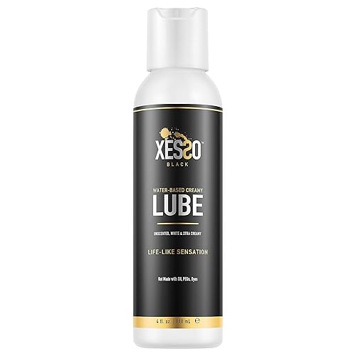 XESSO Water-Based Creamy Lube, Unscented 4 fl oz, Thick White Gel-Like Slippery Glide, Hypoallergenic for Women, Men & Couples. Made in US & Discreet Package. Package May Vary - 4 Fl Oz (Pack of 1)