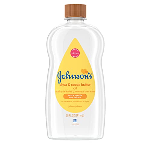 Johnson's Baby Oil, Mineral Oil Enriched with Shea & Cocoa Butter to Prevent Moisture Loss, Hypoallergenic, 20 fl. oz - 20 Fl Oz (Pack of 1)