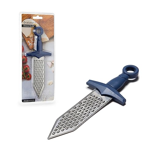 PELEG DESIGN – Gratiator Small Cheese Grater Stainless Steel Sword-Shaped Grating Utensil Lemon Zester Tool with Royal Blue Plastic Handle | Mini Cheese Grater for Parmesan Cheese Ginger Vegetables