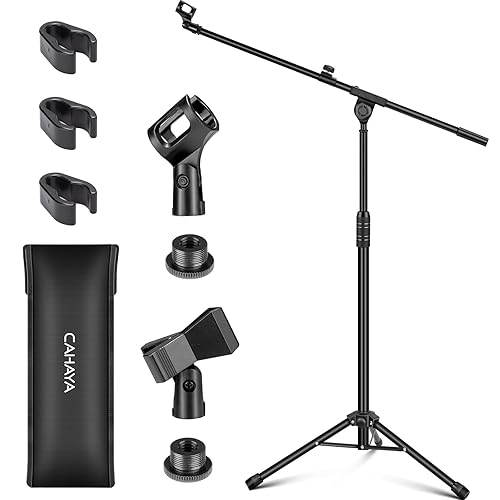 CAHAYA Dual-use Tripod Microphone Stand Boom Arm Floor Mic Stand Portable with Carrying Bag and 2 Mic Clips for Singing Performance Wedding Stage Meeting Live CY0311 - Easy Adjust Version - Black