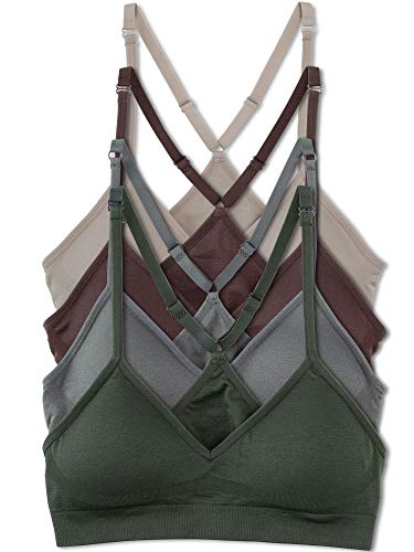Kalon Women’s 4 Pack Racerback Sports Bralette Seamless Wireless Comfort Bra - Earth - Medium