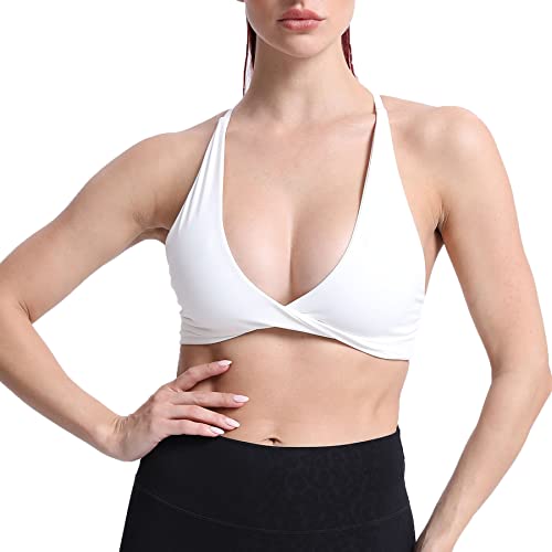 Aoxjox Women's Workout Sports Bras Fitness Backless Padded Sienna Low Impact Bra Yoga Crop Tank Top - A White - Medium