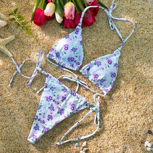 Purple Digital printing double fabric bikini set S-XL | PURPLE / S