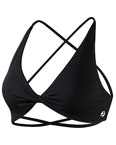 AUROLA Venus Sports Bras Women Workout Athletic Removable Padded Backless Strappy Low Support Gym Fitness Yoga Crop Top - Medium - Venus-solid-black