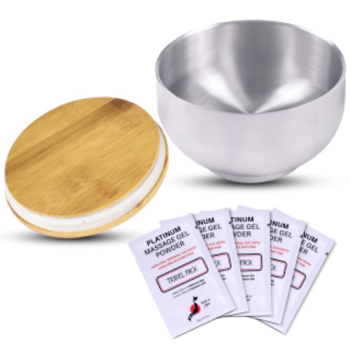 Platinum Nuru Massage Gel Powder Bowl Set | 5 x Massage Powder 5g Sachet | 1 x 16 fl oz Bowl - 5 x Massage Powder 5g Sachet
