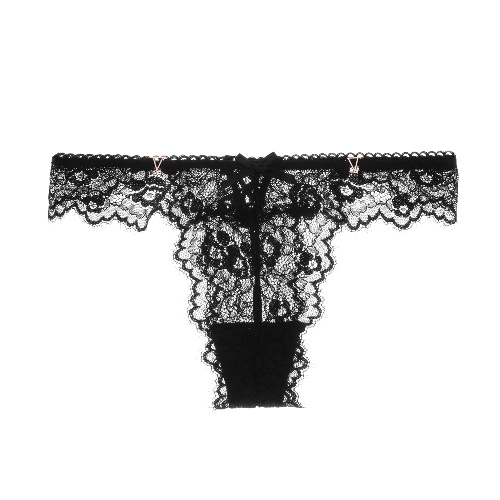 Sexy Lace Low Waist Cutout Back Cross Hot Sheer Thong 4 Color | BLACK / M