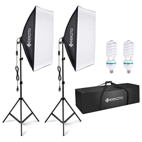 GEEKOTO Softbox Lighting, Video Softbox, Photo Softbox, Studio Lights 51cmx71cm, Photography Continuous Softbox Lighting Kit with 2(85W 5500K) E27 Bulbs, Ideal for Studio Portraits,Product Photography - 