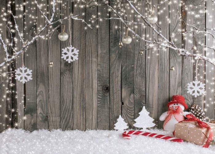 LYWYGG 7X5FT Christmas Backdrop Snow Floor Photo Backgrounds Wooden Wall Photography Backdrops for Child CA-CP-70 - 7x5FT