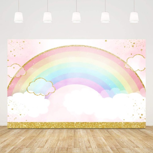 Ticuenicoa 5x3ft Rainbow Backdrop Baby Shower Background Pink Gold 1st Birthday Photography Backdrops Watercolor Cloud Girls First Birthday Party Decoration Cake Table Banner Kids Photo Booth Props - 5x3ft