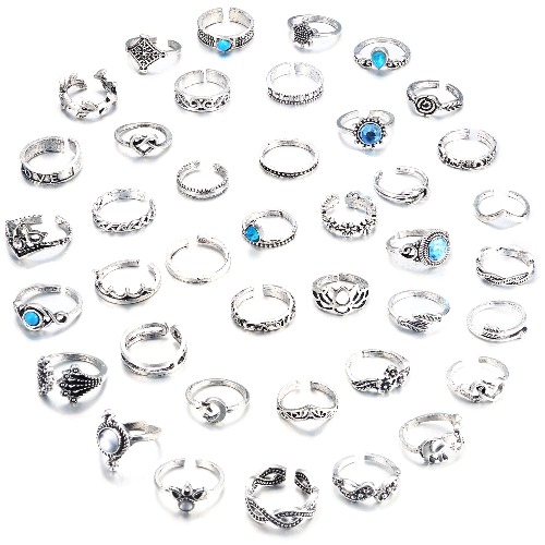 Subiceto 40 pcs Adjustable Toe Rings for Women Summer Beach Open Toe Ring Set Flower Elephant Leaf Ring Bohemian Retro Vintage Jewelery - 