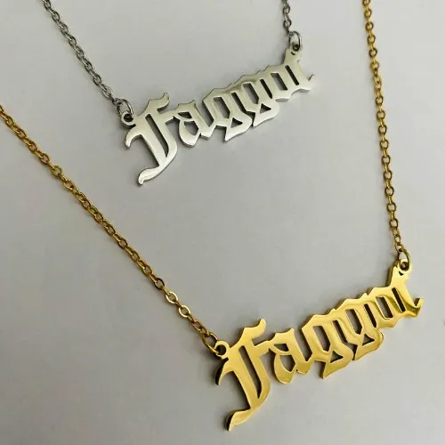 FAGGOT pendant cable chain necklace, 18k gold plated or platinum plated, hypoallergenic stainless steel - Queer Pride, LGBTQIA