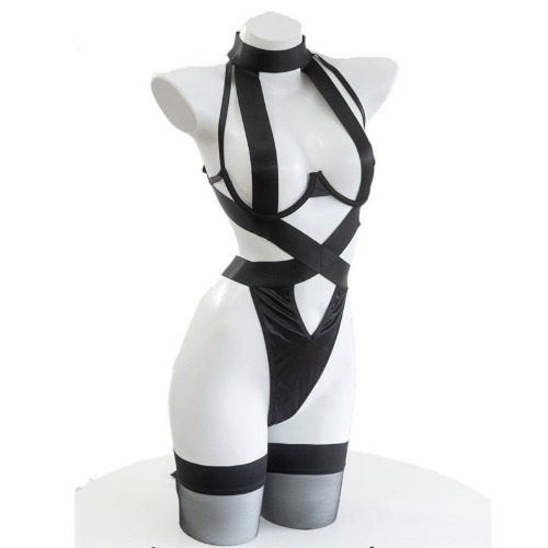 'Disaster' Black Strap Sexy Gothic Lingerie - Black / XL