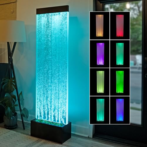 Alpine Corporation MLT134BK Indoor Floor Bubble Wall Water Fountain with Color-Changing LED Lights and Remote, 72", Black - Black/Bubbles