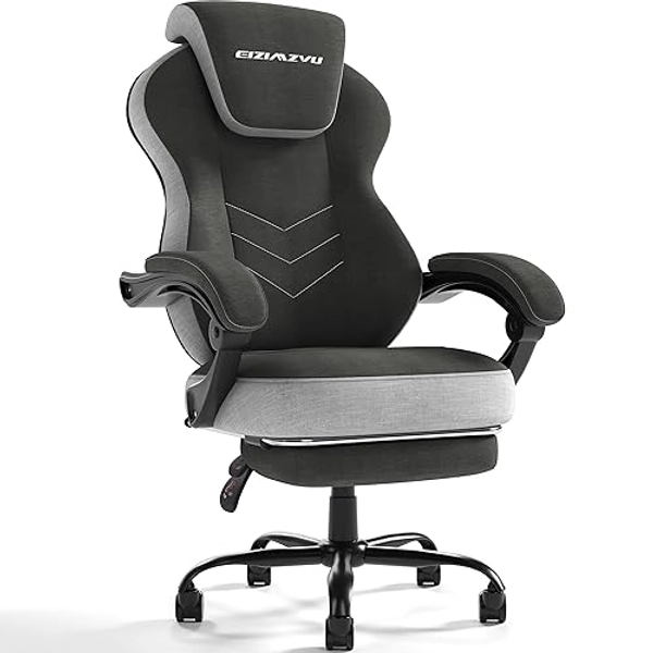 EIZIMZVU Ergonomic Office Chair with Adjustable Headrest and Footrest, High Back Computer Desk Chair with Linkage Armrests, Reclining Swivel Chair for Home Office, Executive Office Chair (Black)