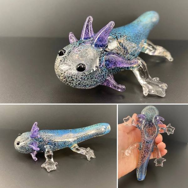Axolotl Pipe Friend - Mudpuppy Bowl - Cute Adorable Hand blown Smoking Pipe - Glass Bowl - Tobacco Pipe - Pipe for Smoking - Blown Glass