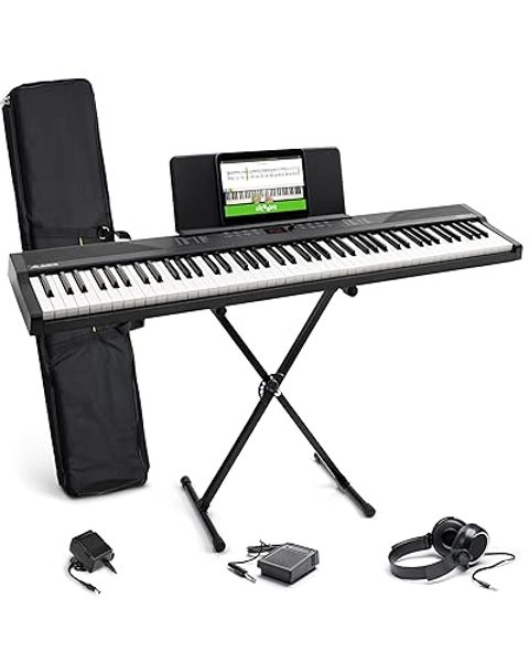 Alesis 88 Key Keyboard Piano with 480 Sounds, Speakers, USB MIDI, Carry-Bag, Stand, Headphones, Pedal and Piano Lessons for Beginners