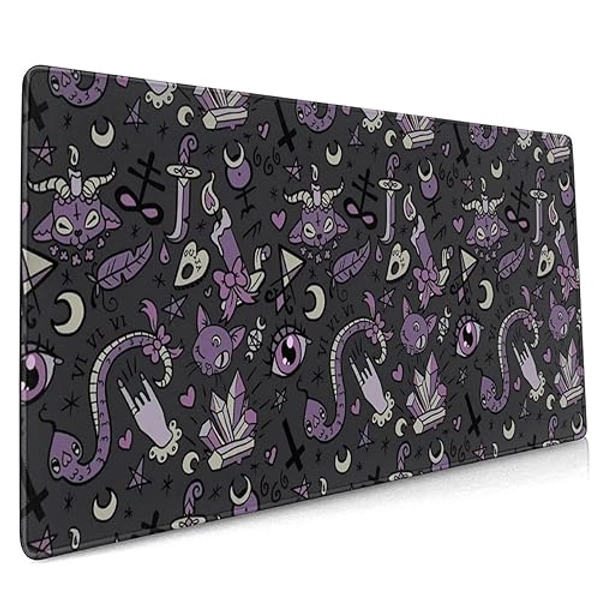 Extended Gaming Mouse Pad with Stitched Edges, Purple Black Goth Spooky Large XXL Mousepad, Non-Slip Rubber Base Desk Pad Keyboard Mat for Laptop, Computer & PC,35.4" X 15.7" Inch (Style 1)