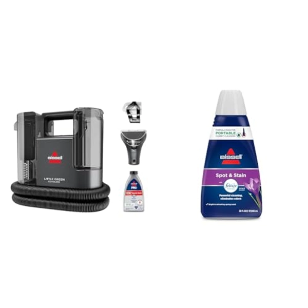 Bundle of BISSELL® Little Green® Cordless Multi-Purpose Portable Deep Carpet and Upholstery Cleaner + BISSELL Spot & Stain with Febreze Freshness Spring & Renewal Formula, 7149, 32 ounces