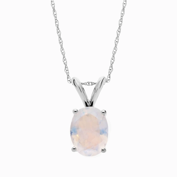 Oval Birthstone Moonstone Pendant Necklace in 14K White Gold (9x7mm)