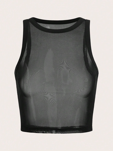 SHEIN EZwear Solid MeshSummer Back Tank Top