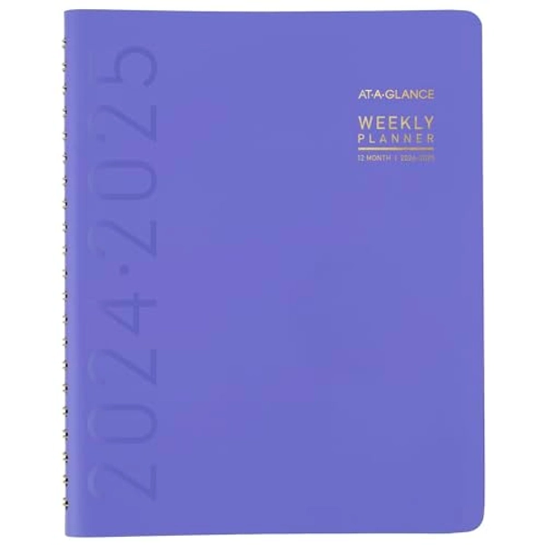 AT-A-GLANCE Planner 2024-2025 Academic, Weekly & Monthly, Half-Hourly Appointment Book, 8-1/4" x 11", Large, Monthly Tabs, Flexible Cover, Contemporary, Purple (70957X18)