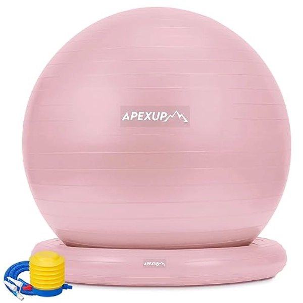 Yoga Ball Chair, Exercise Ball Chair with Base for Office, Anti Slip Stability Ball Fitness Ball Seat, Home Gym Workout Ball, Balance Ball with Pump (Pink, XL)