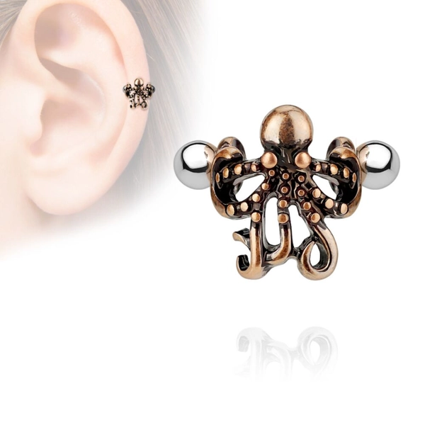Helix cuff piercing with vintage coloured octopus - rose gold