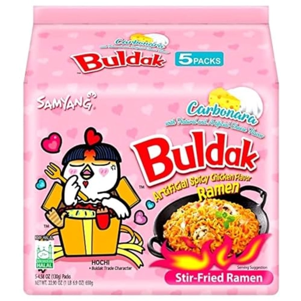 Samyang Carbonara Buldak Hot Chicken Flavour Ramen Instant Noodles Hochi Halal 130g (Pack of 5)