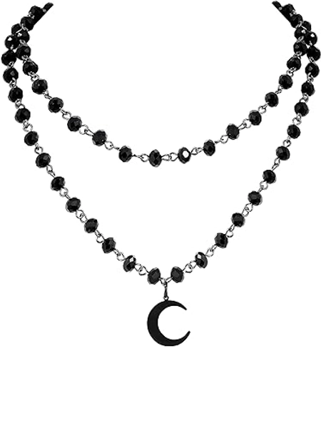 Sacina Gothic Layered Black Crescent Moon Choker, Black Moon necklace for Women, Gothic Goth Necklace, Goth Jewelry, Christmas Jewelry Gift for Women
