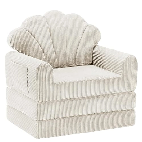 Foldable Lazy Sofa Bed, Sleeper Chair Bed with Armrest/Back Support, Comfy Floor Sofa Futon Couch Lounge Foldable Mattress for Living Room Bedroom, Beige, Single