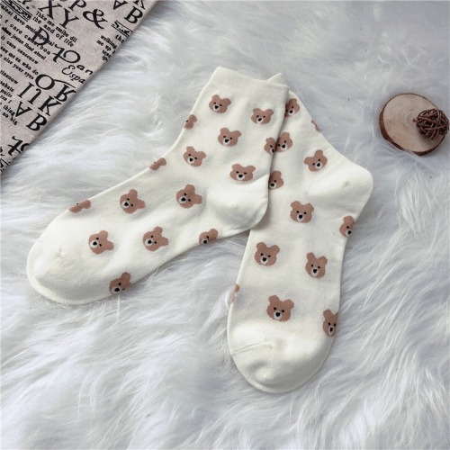 Teddy Bear Socks - White / One Size