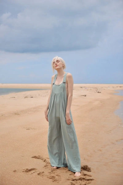 Linen Jumpsuit with Pockets - Pants Women Linen Jumpsuits - Linen Clothing Women