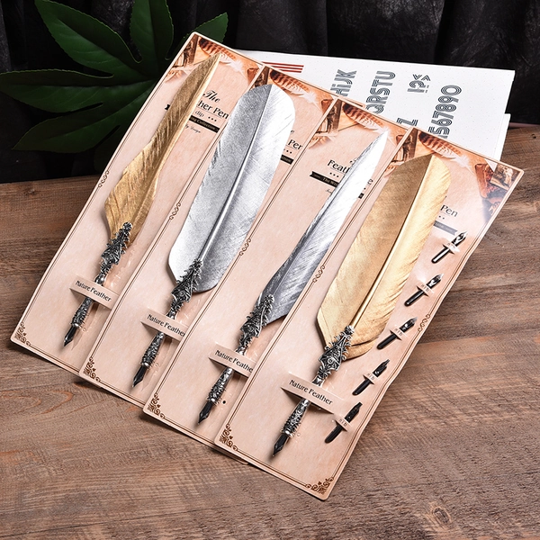 Metal Feather Pen Unique Quill Pen 5 Nibs Handwriting Dip Pens