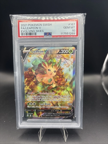 GEM MINT 💎 PSA 10 POKEMON EVOLVING SKIES LEAFEON V FULL ART 167/203