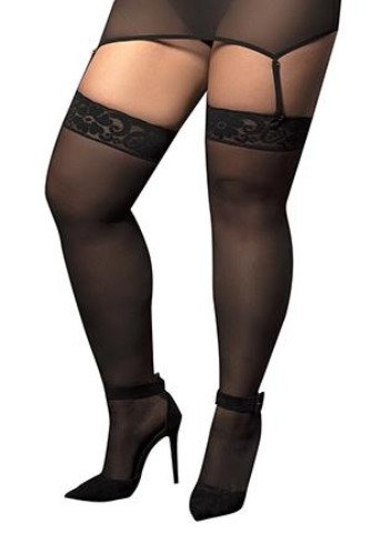 Plus Mesh and Lace Thigh-Highs - One Size Plus / White